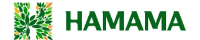לוגו ירוק של חברת Hamama, האות H מורכבת מעלים ירוקים וכתומים.