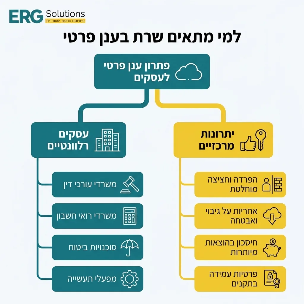 אינפוגרפיקה — למי מתאים שרת בענן פרטי: פתרון ענן פרטי לעסקים