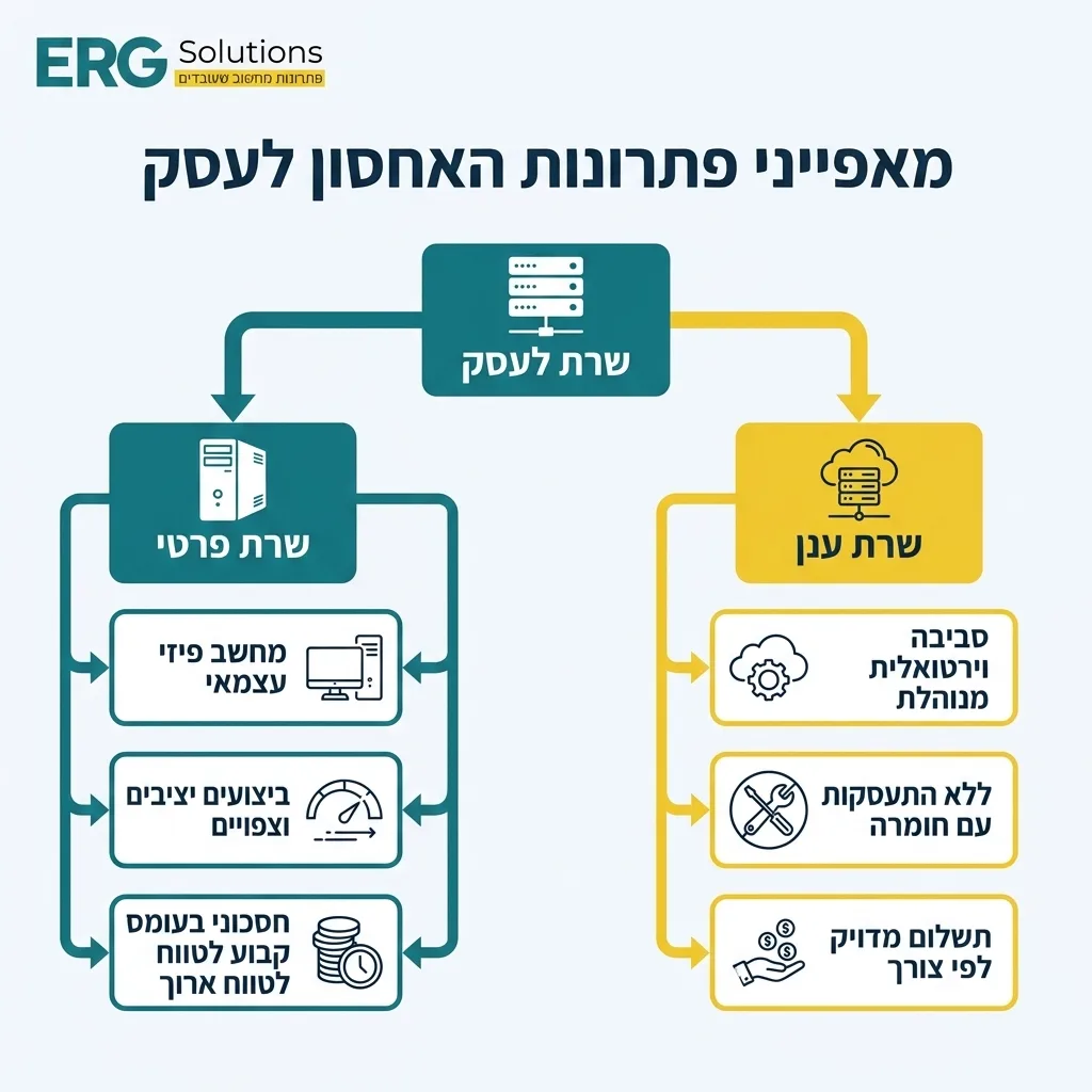 אינפוגרפיקה — מאפייני פתרונות האחסון לעסק: שרת לעסק
