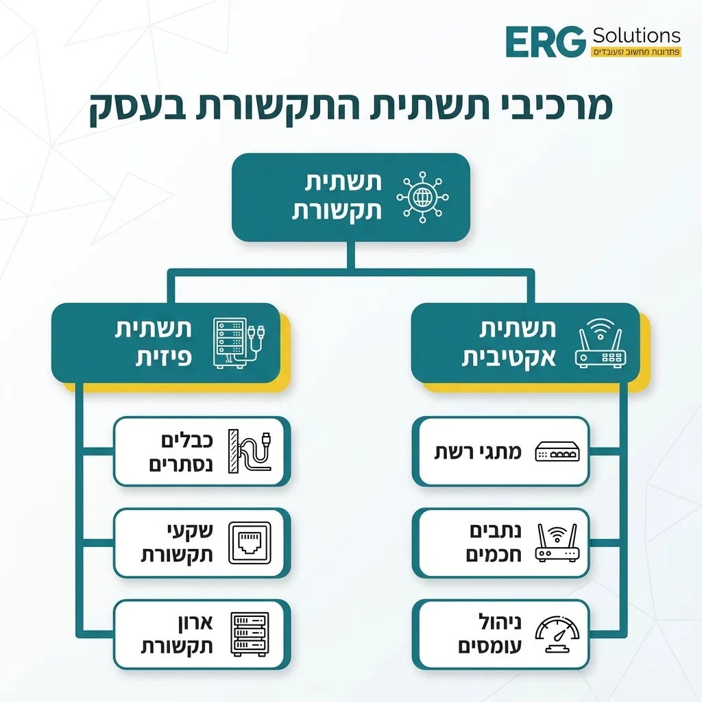 אינפוגרפיקה — מרכיבי תשתית התקשורת בעסק: תשתית תקשורת